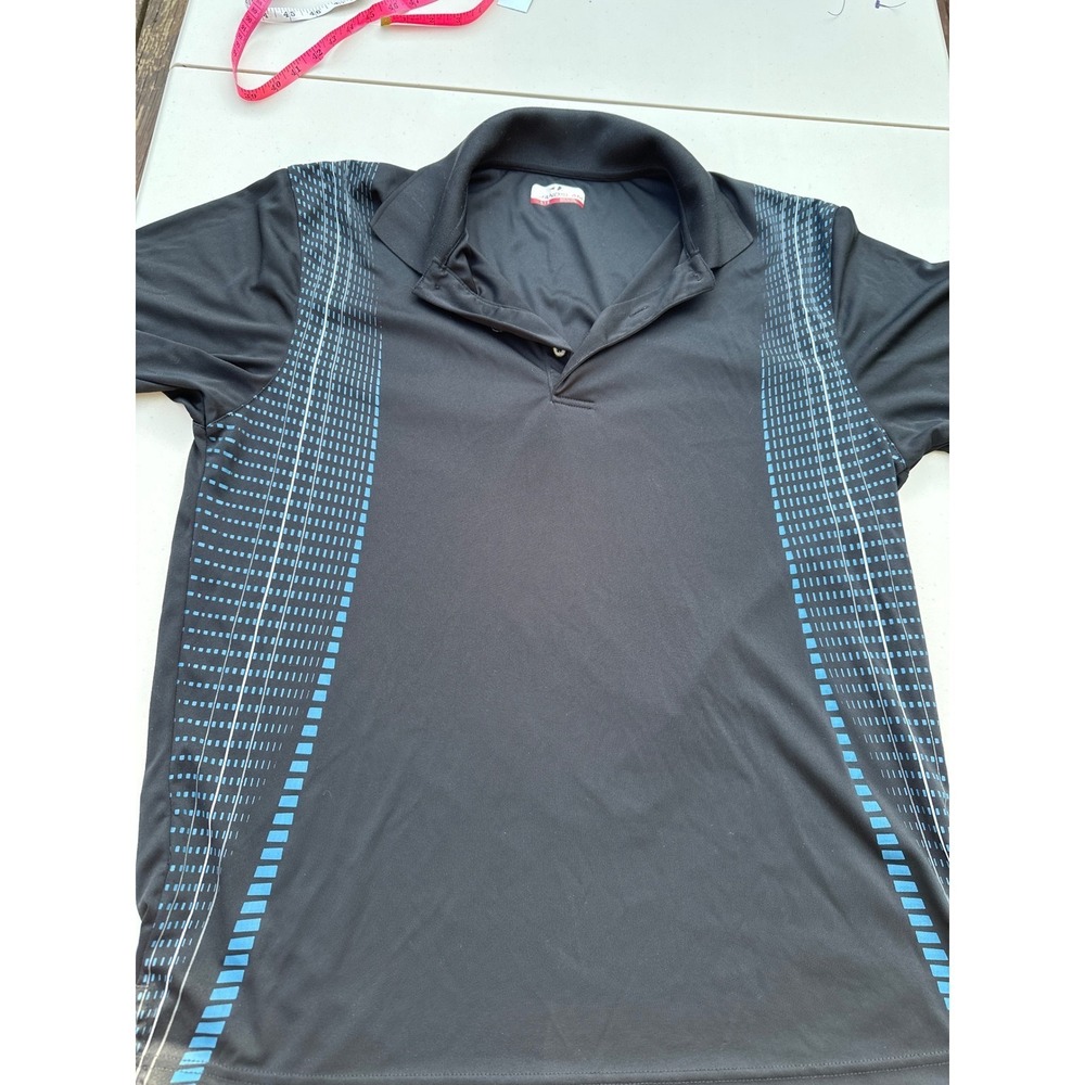 Grand Slam Mens Performance Polo Shirt Black Blue Geometric Print Size Large‎